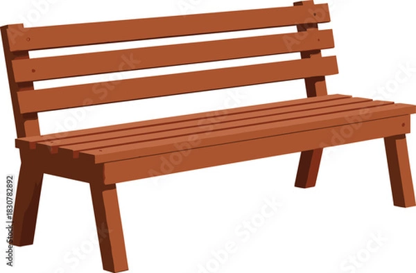 Fototapeta Simple Wooden Park Bench Vector Illustration, Featuring Slatted Seat and Backrest, Representing Outdoor Furniture, Relaxation, and Public Garden Seating.
