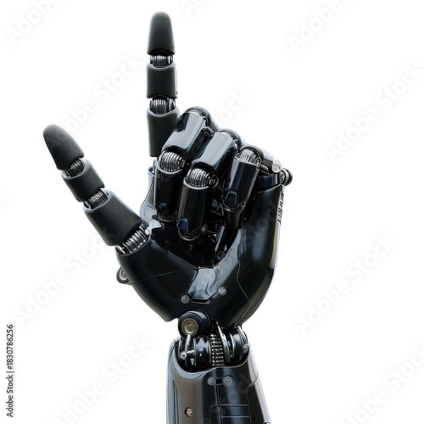 Obraz Innovative robotic hand forming a gesture of friendship in a modern tech setting on transparent background