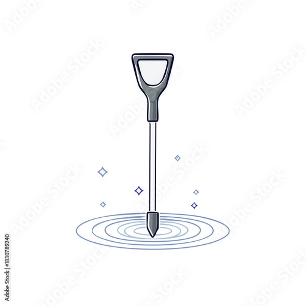 Fototapeta Fishing net pole dipping into water with circular ripples and sparkles icon