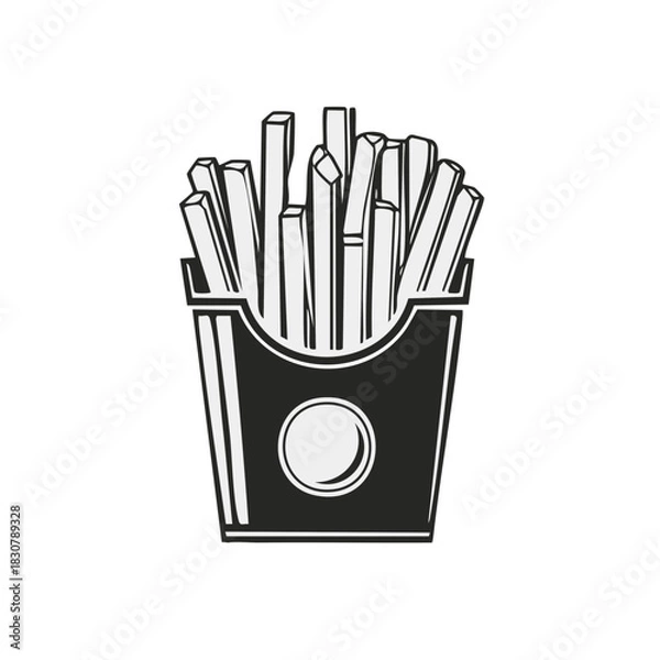 Fototapeta Stylized French Fries in Paper Container Simple Icon