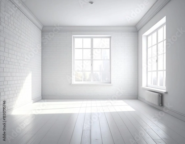 Obraz Bright, all-white room with windows. Simple and minimal