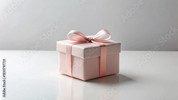 Obraz A delicately presented blush pink gift box adorned with a soft rose ribbon, signifying a thoughtful present or special occasion