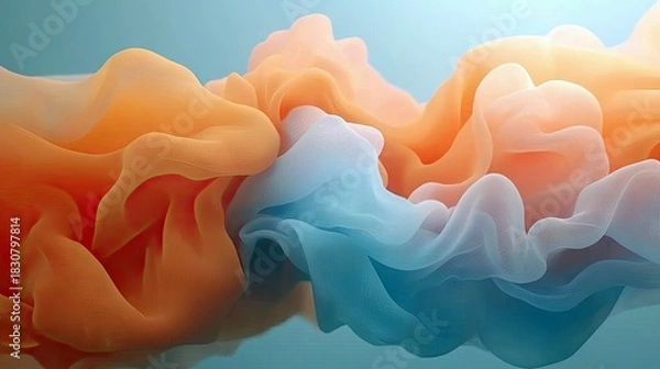 Fototapeta An abstract image featuring colorful fluid forms in orange, blue, and white, flowing against a gradient background.