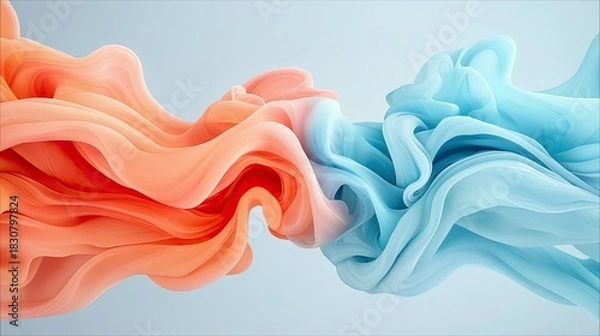 Fototapeta An abstract image of two streams of colorful fabric flowing against a light background.