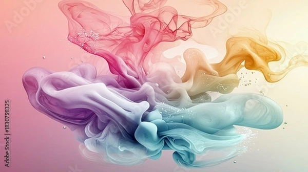 Fototapeta An abstract image of colorful smoke swirling against a gradient background, creating a dynamic and artistic composition.