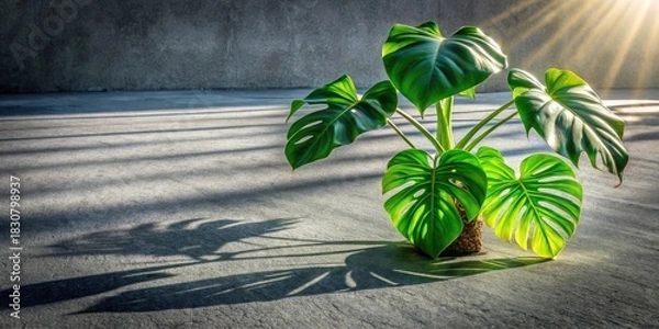 Obraz A vibrant tropical plant thrives in sunlight, casting dramatic shadows on a textured surface