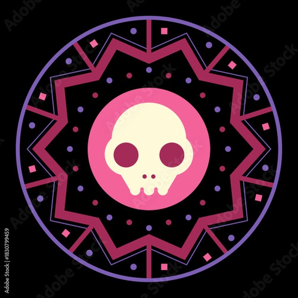 Fototapeta Decorative Skull Icon in a Round Frame, Spooky Halloween Design, Vector Illustration