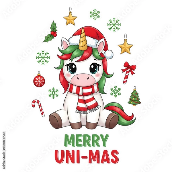 Obraz Cute unicorn set, Cute Christmas Unicorn Illustration