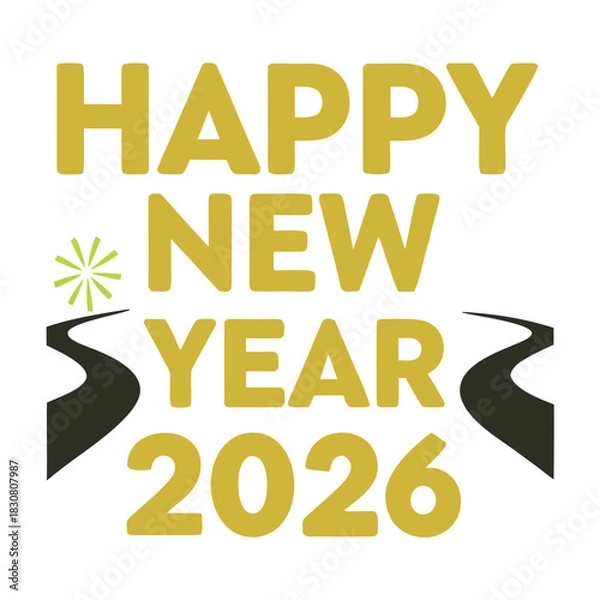 Obraz Happy New Year 2026 Greeting Card Design with Winding Road Path and Modern Typography