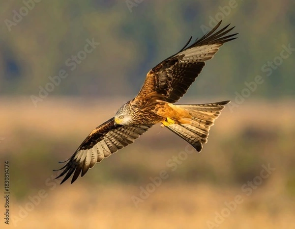Obraz Red Kite Soaring High Above Field.