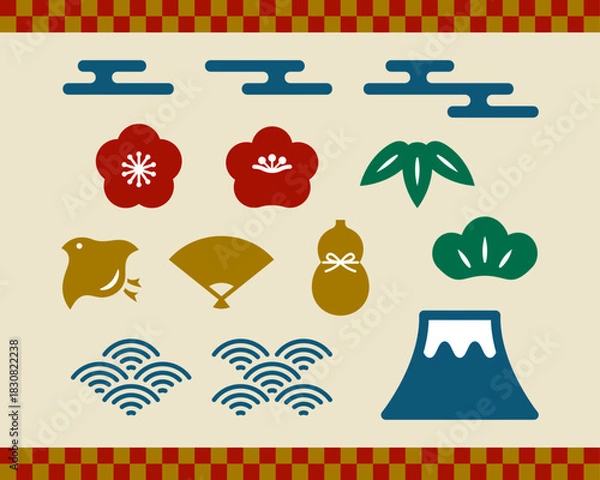 Obraz シンプルな和風モチーフのイラストセット