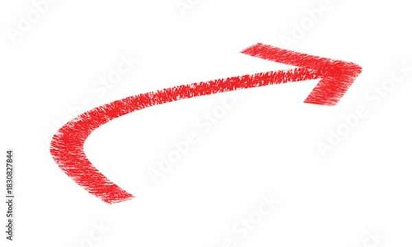 Fototapeta Curved red brush-stroke arrow on a transparent background