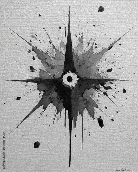 Obraz Abstract black ink art resembling a starburst or explosion pattern.