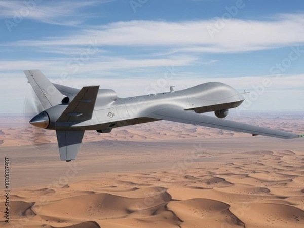 Fototapeta Unmanned aerial vehicle flying over the desert on a sunny day