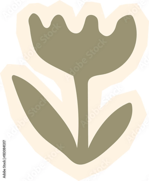 Obraz Cute tulip flower shape sage green and beige abstract boho botanical element for spring design