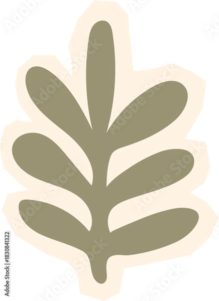 Obraz Simple branch with leaves or fern shape sage green abstract boho botanical element