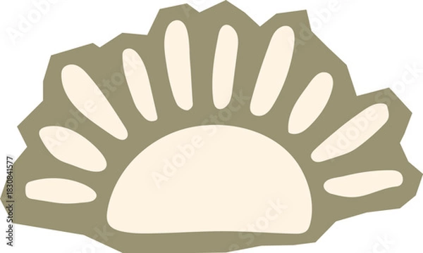 Obraz Boho abstract half sun or sunrise with rays beige and sage green doodle element for wall art