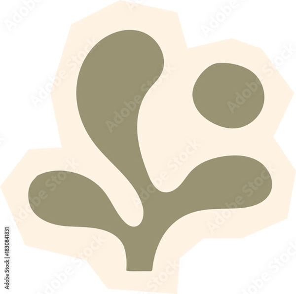 Obraz Abstract organic plant blob shape with berry or flower detail sage green boho element for collage