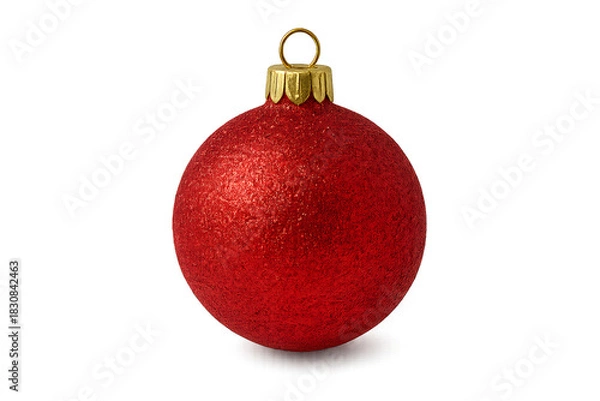 Fototapeta Red glitter Christmas ornament ball with golden cap isolated on transparent background, Glittering Red Xmas Sphere with Gold Cap for Holiday Marketing Graphics, PNG