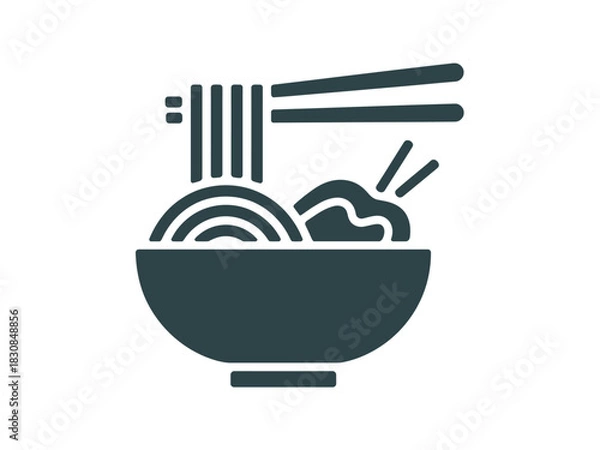 Obraz A stylized illustration depicts a bowl of ramen noodles being lifted with chopsticks, ready to eat.