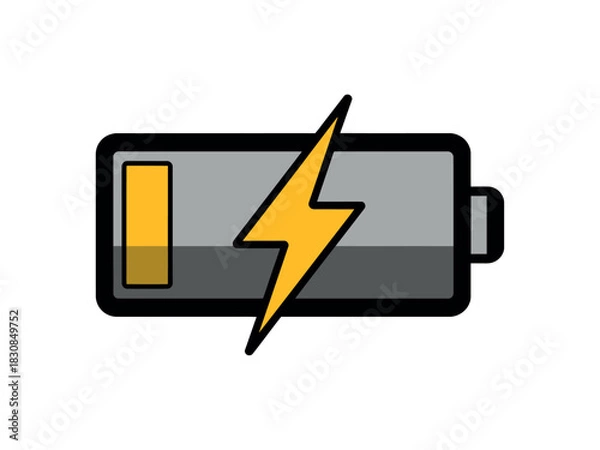 Obraz A low battery icon with a lightning bolt symbol overlaid, indicating a need for charging.