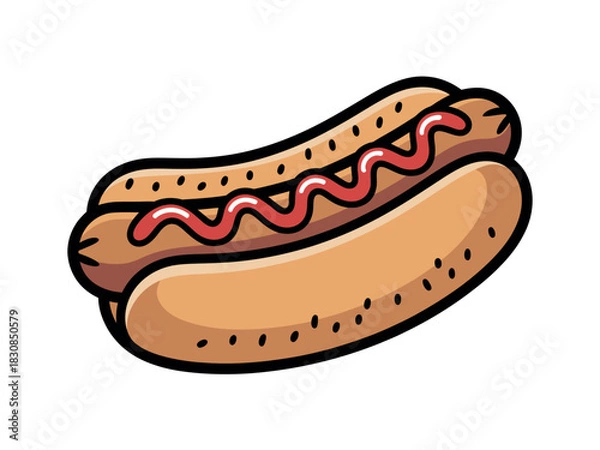 Obraz A delicious hot dog with ketchup is ready to be eaten, representing a classic American fast food item.