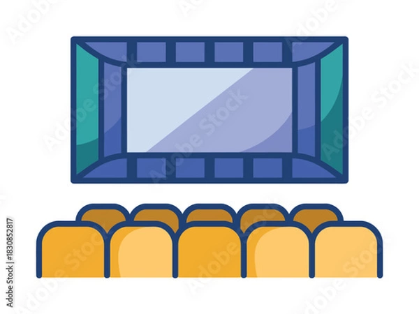 Obraz An empty cinema screen with rows of unoccupied seats suggests the anticipation of a film viewing experience.