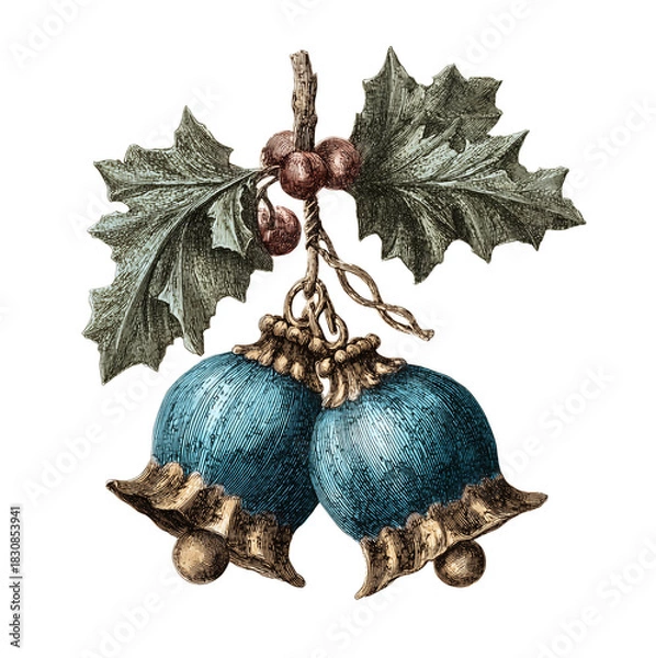 Fototapeta Vintage Christmas bells decoration illustration isolated on white background