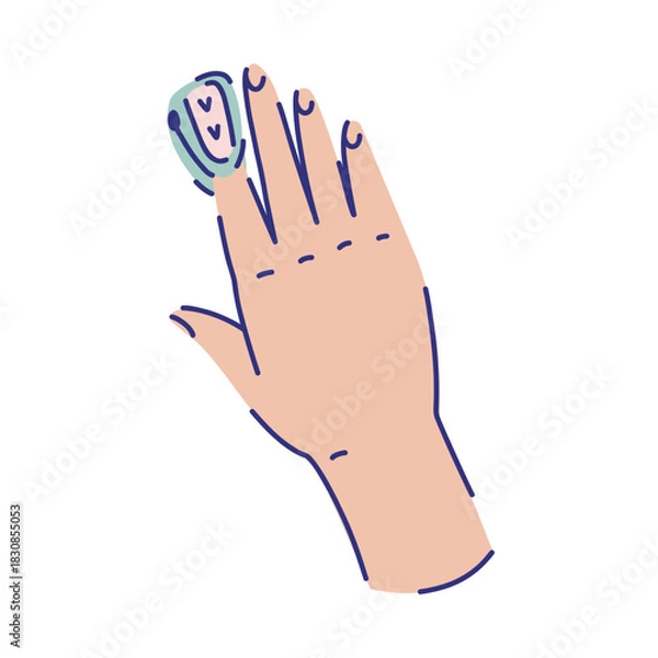 Obraz Measuring pulse and blood oxygen saturation levels with a pulse oximeter, a white hand with device