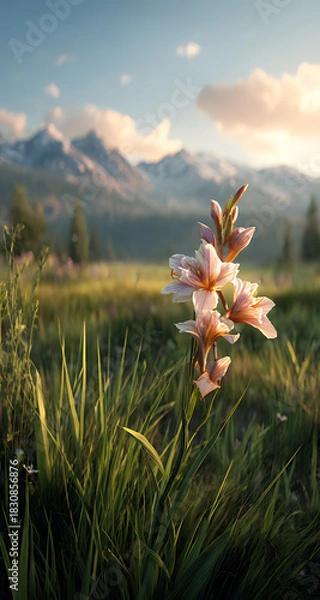Obraz A flower in the foreground mountains and meadows