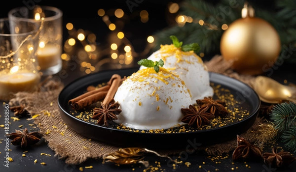 Obraz White Chocolate Gelato Scoops with Spices