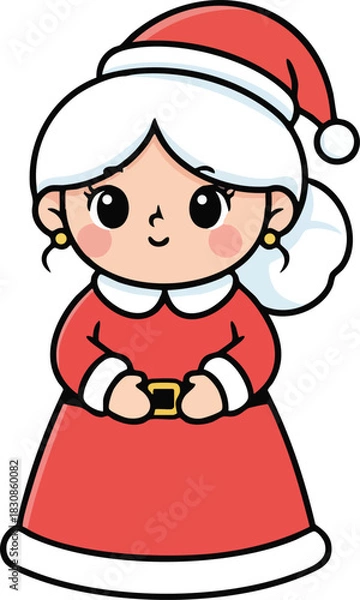 Fototapeta Cute cartoon mrs claus character wearing a red santa suit