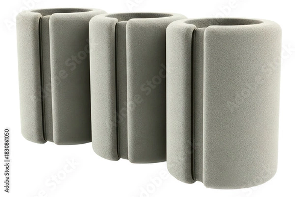 Fototapeta Three grey foam protective tubes for pipe insulation on a transparent background