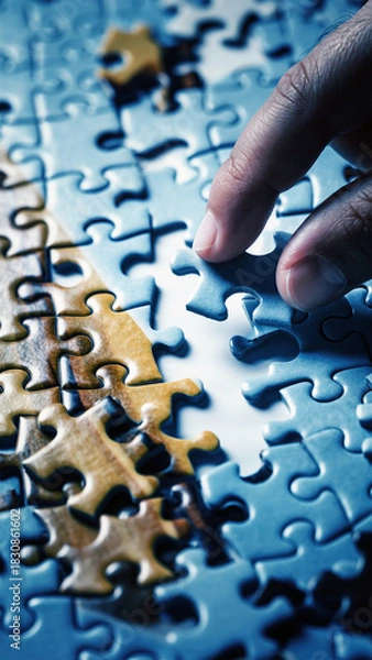 Fototapeta Hand Placing Final Piece of Puzzle