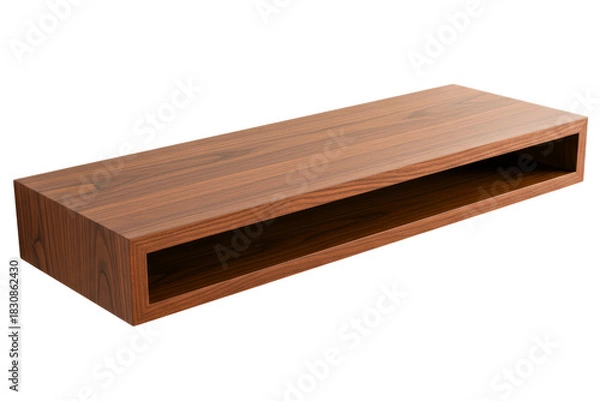 Fototapeta Modern floating wall shelf made from dark-grained wood on a transparent background