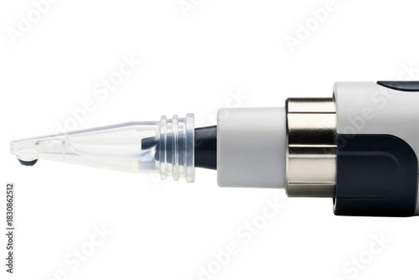 Fototapeta Cosmetic tattoo pen with clear cartridge and ink drop on a transparent background