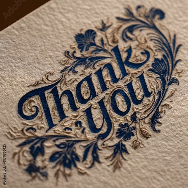 Obraz Elegant Vintage Engraving: Highly Detailed Thank You Card Design with Ornamental Typography