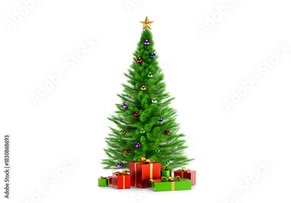 Fototapeta Decorated Christmas tree with presents for new year , transparent background