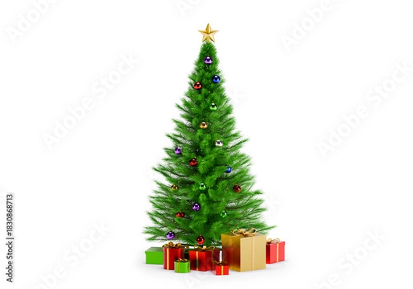 Fototapeta Decorated Christmas tree with presents for new year , transparent background
