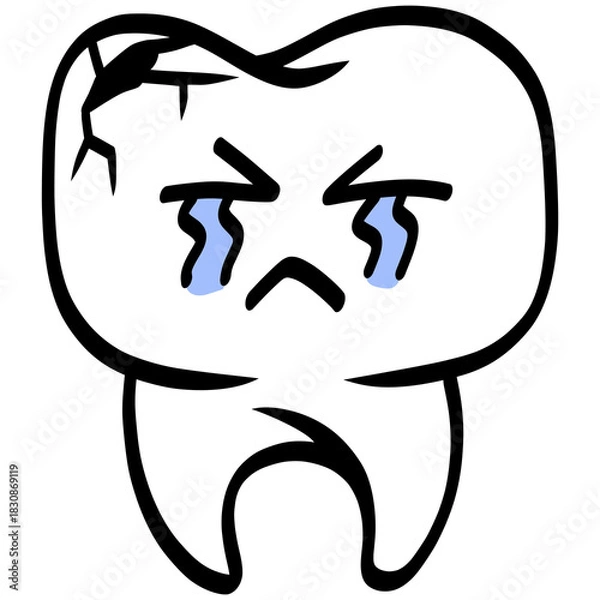 Obraz Cracked Tooth Crying Cartoon Illustration