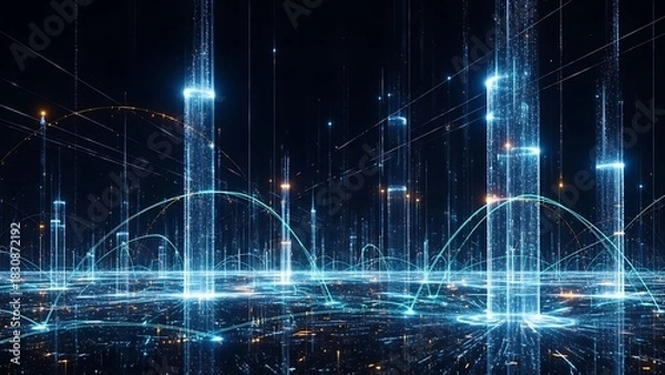 Fototapeta Abstract Digital Network Connection with Glowing Blue Lines and Data Streams Illustrating Future Technology and Connectivity in Cyber Space Representing Big Data and Artificial Intelligence