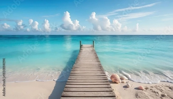 Fototapeta Seaside Escape Boardwalk to Tranquil Turquoise Waters
