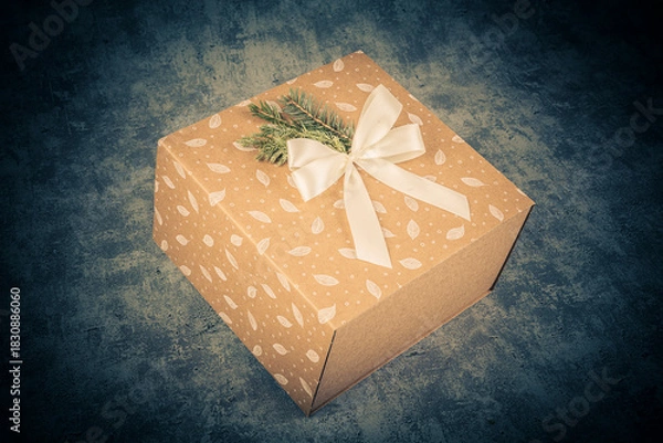 Obraz Gift box with bow on grunge background. Toned.