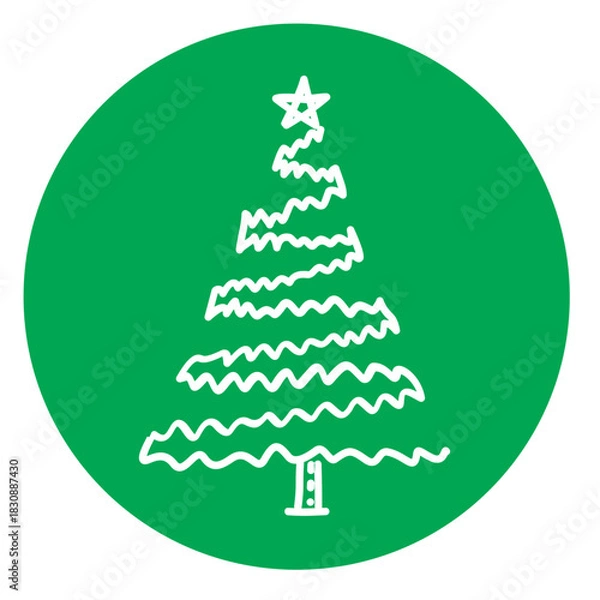 Obraz Christmas Tree Illustration on Green Circle