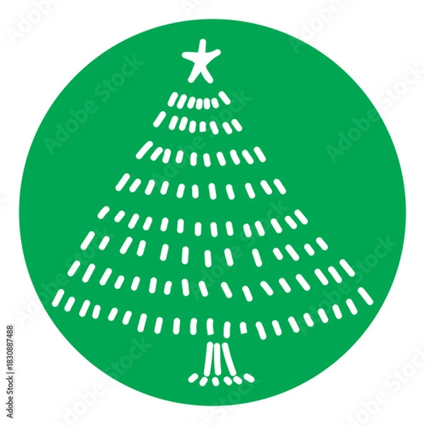 Obraz Christmas Tree Illustration on Green Circle
