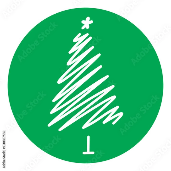 Obraz Christmas Tree Illustration on Green Circle