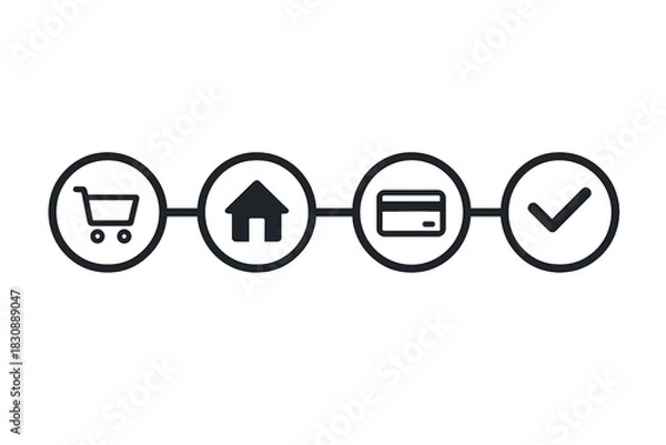 Fototapeta E-commerce checkout process steps flow diagram showing selection, shipping, and payment