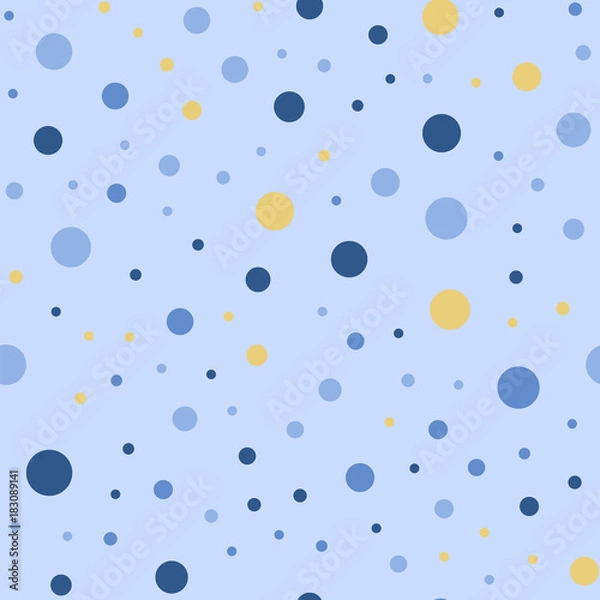 Fototapeta Colorful polka dots seamless pattern on bright 24 background. Sublime classic colorful polka dots textile pattern. Seamless scattered confetti fall chaotic decor. Abstract vector illustration.