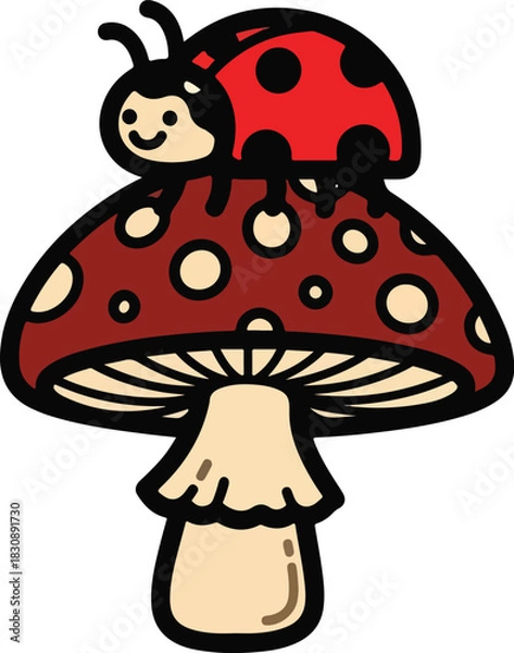 Obraz Whimsical Ladybug on Spotted Forest Mushroom Vector