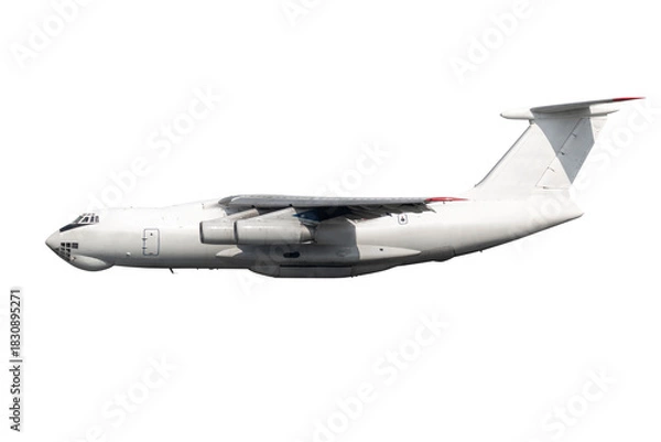 Obraz White big freight airplane fly isolated